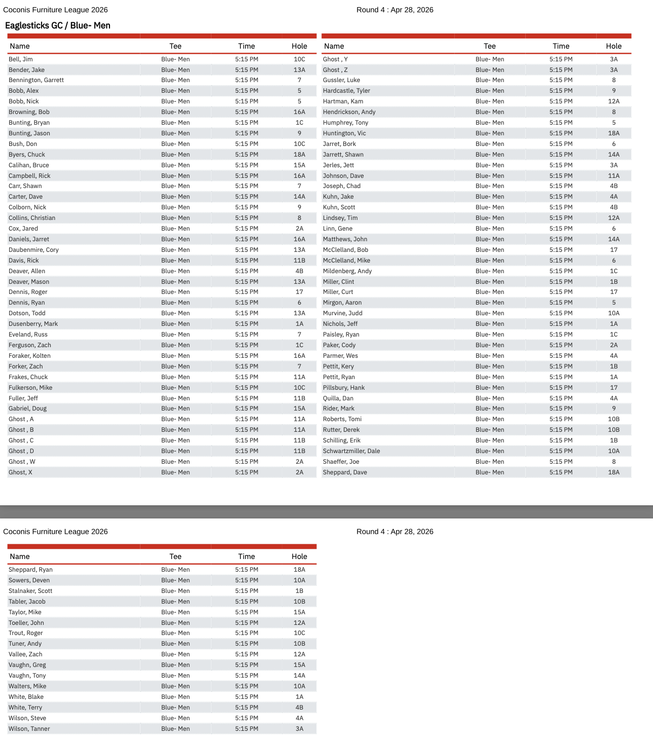 Week 4 Pairings and Hole Assignments