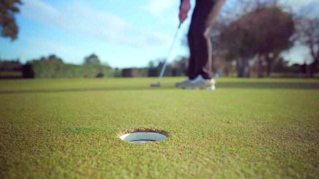 Close up of putting practice
