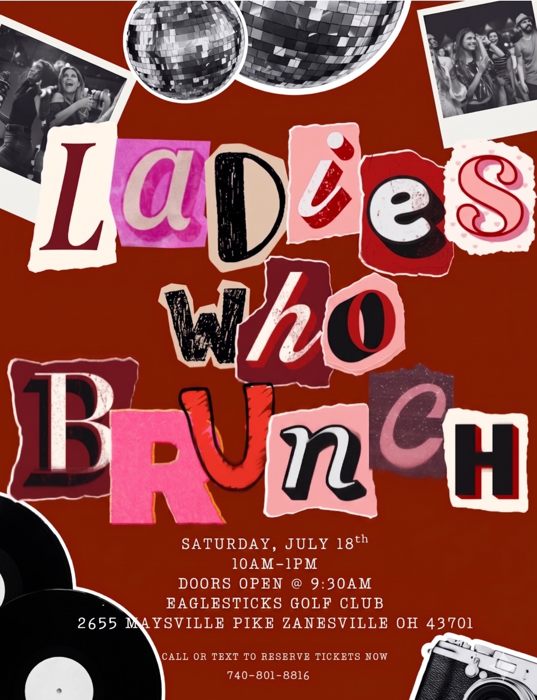 Ladies Who Brunch event flyer for EagleSticks Golf Club in Zanesville, Ohio