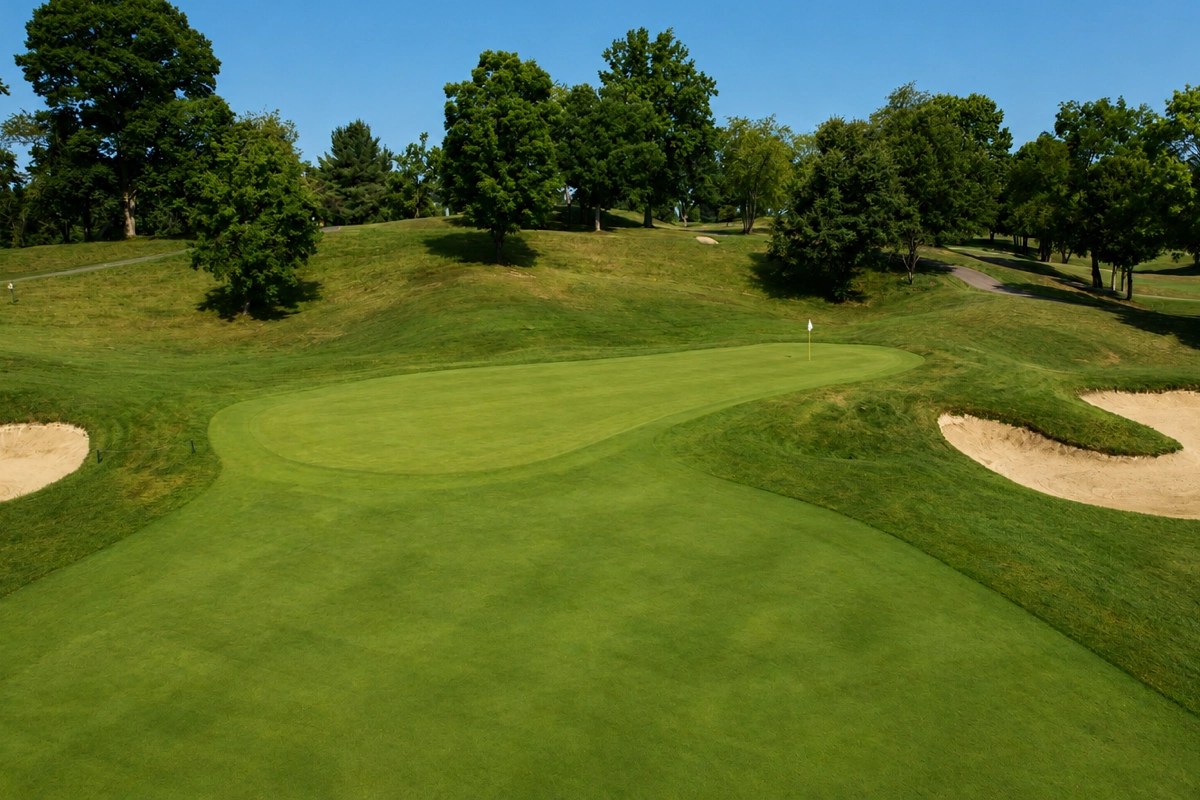 View of the green on Hole 8 at EagleSticks Golf Club