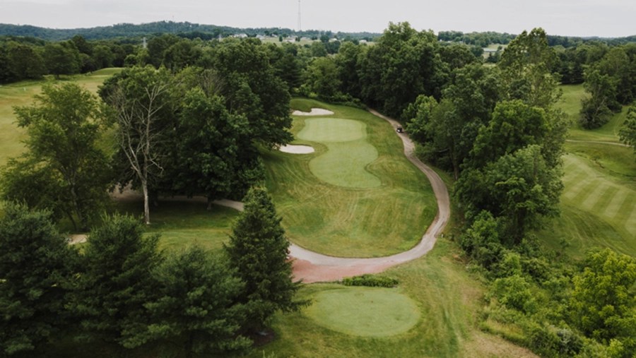 Aerial Photograph of Hole 17, par 3, at EagleSticks Golf Club